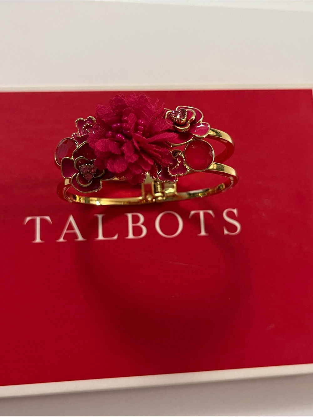 Talbots Hot Pink Floral Bib Necklace with Matching Earrings & Gold Bracelet - Picture 5 of 14